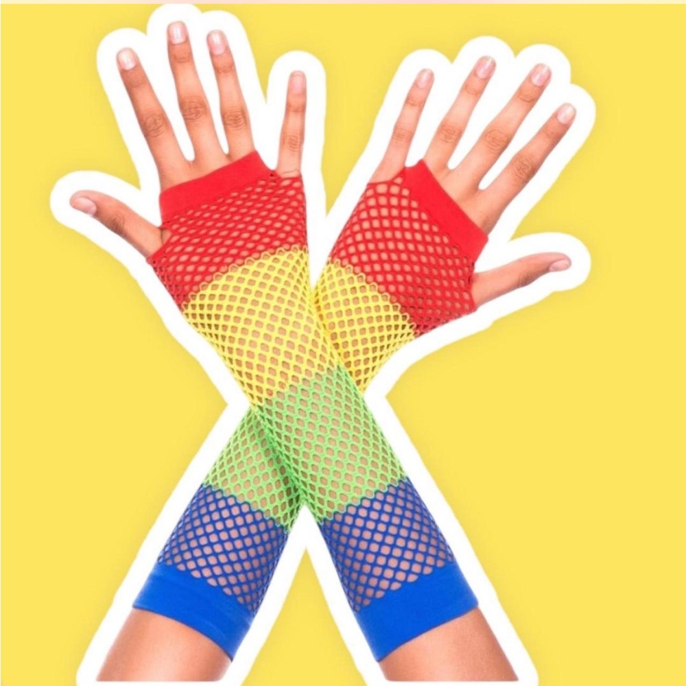 Colorful Rainbow Fishnet Arm Warmers